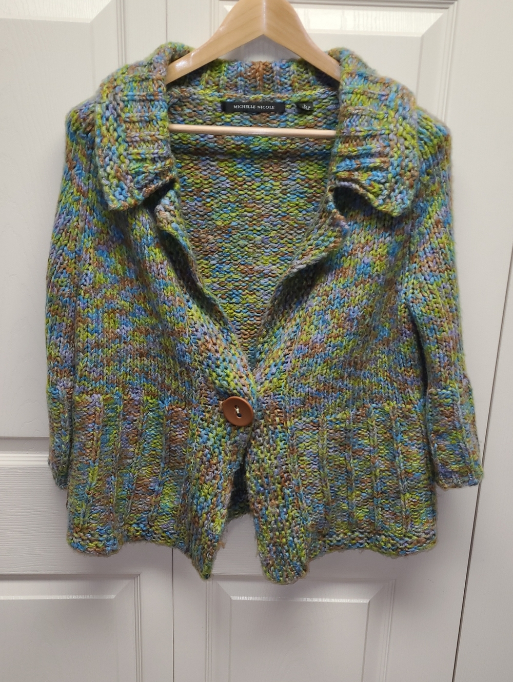 Vintage Michelle Nicole Chunky Muted Multicolor  Knit Single-Button Cardigan